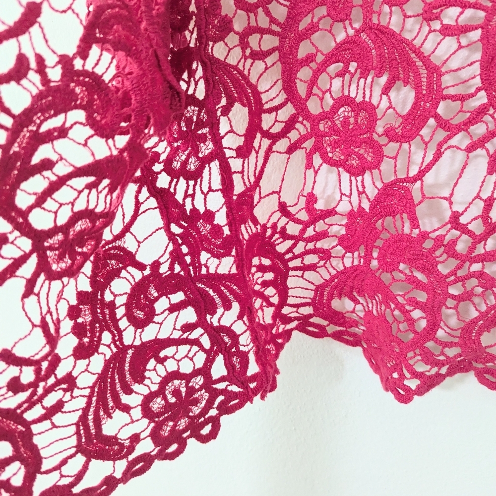 Vintage Y2K Open Crochet Short Sleeve Top Open Front Scalloped Knit Pink XL - Picture 5 of 7